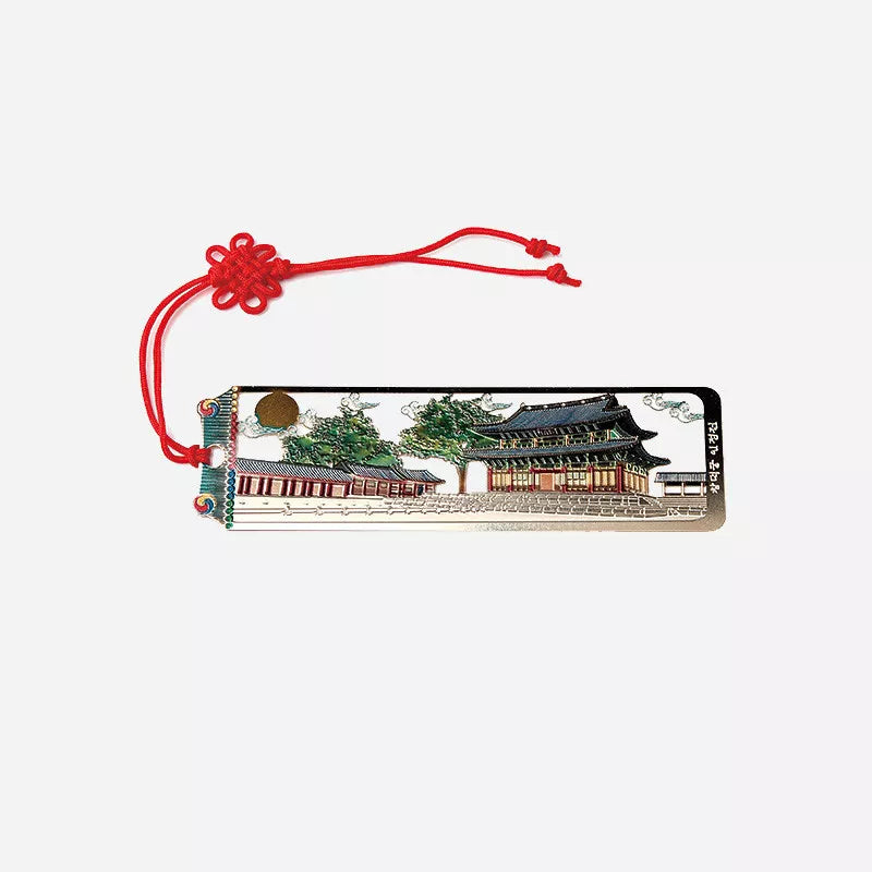 Korean Palace Gold-Finish Metal Bookmark Set – 5 Seoul Landmarks with Traditional Knot Tassels