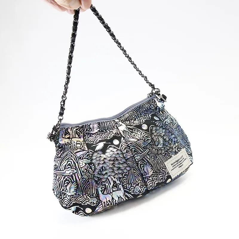 Korean Ten Symbols of Longevity Small Handbag – Mother-of-Pearl-Inspired Shimmer Bag with Chain Strap