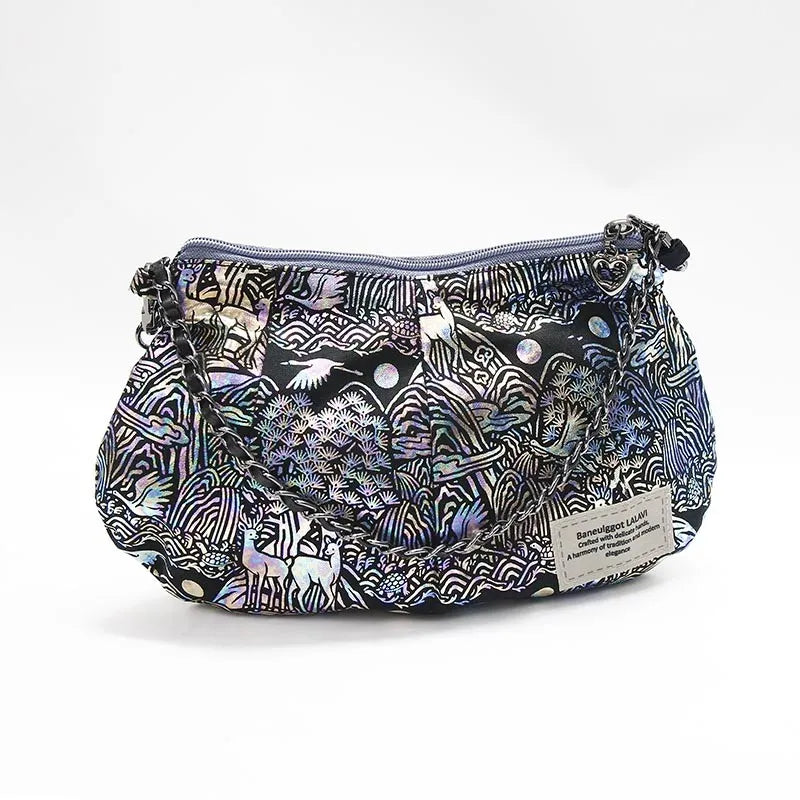 Korean Ten Symbols of Longevity Small Handbag – Mother-of-Pearl-Inspired Shimmer Bag with Chain Strap