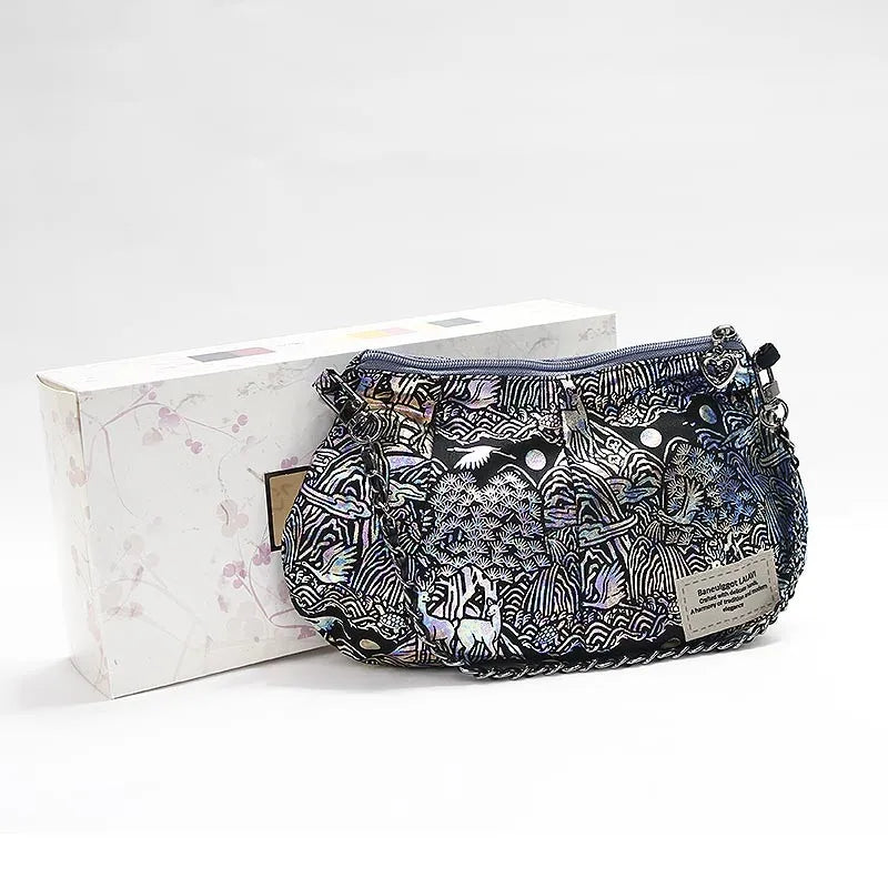 Korean Ten Symbols of Longevity Small Handbag – Mother-of-Pearl-Inspired Shimmer Bag with Chain Strap