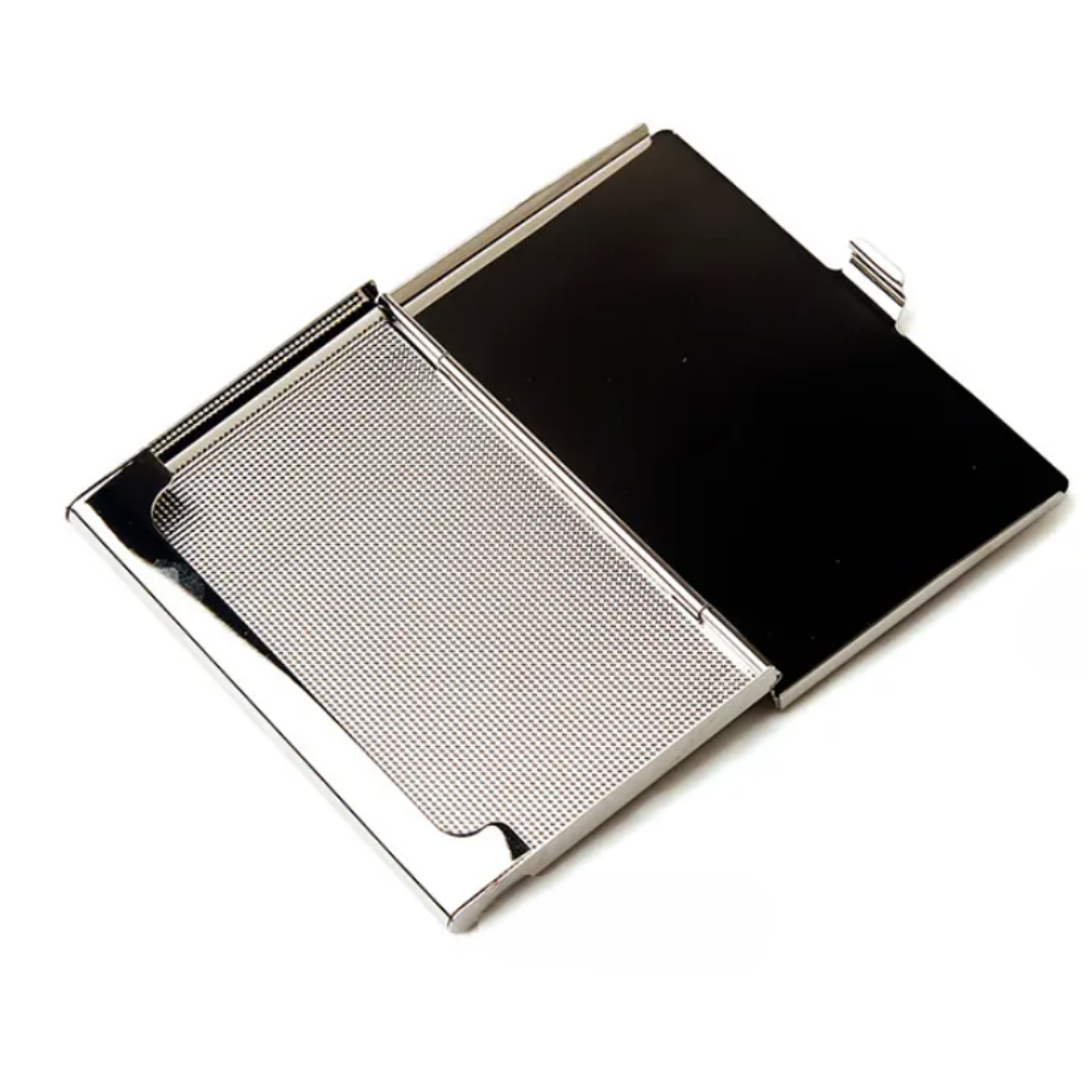 Korean Mother-of-Pearl Business Card Holder – Hunminjeongeum Hangeul & Fan Design, Stainless Steel