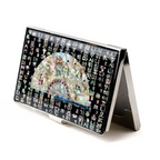Korean Mother-of-Pearl Business Card Holder – Hunminjeongeum Hangeul & Fan Design, Stainless Steel