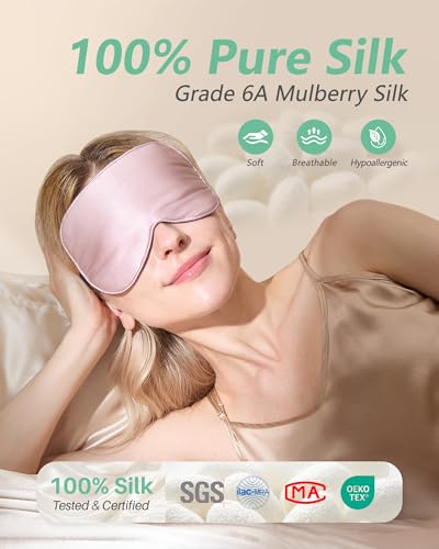 BeeVines 100% Mulberry Silk Sleep Mask, Light Blocking Eye Masks (2 Packs)