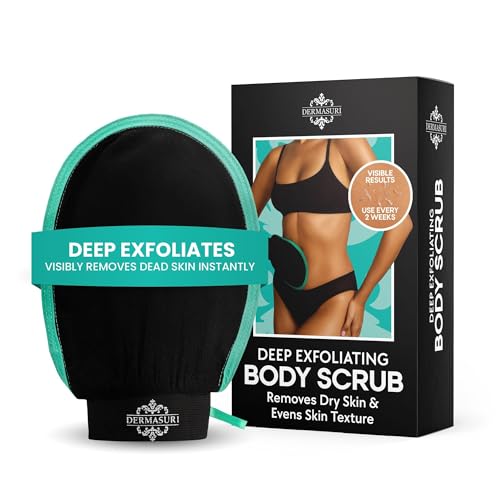 Dermasuri Exfoliating Body Scrubber Glove, Exfoliating Glove, Black (1 Pk)