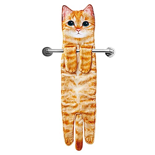 Funny Cat Hand Towel for Bathroom Kitchen, Hanging Decor Gifts for Women
