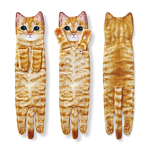 Funny Cat Hand Towel for Bathroom Kitchen, Hanging Decor Gifts for Women