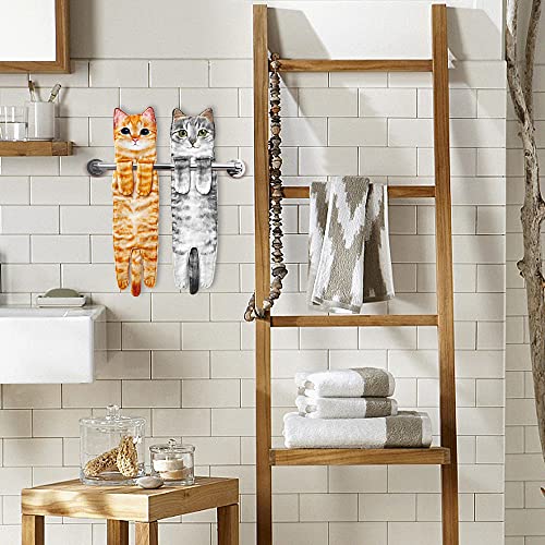 Funny Cat Hand Towel for Bathroom Kitchen, Hanging Decor Gifts for Women