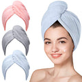 Hicober Microfiber Hair Towel Wrap for Women, Blue Grey Pink, 3-Pack