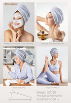 Hicober Microfiber Hair Towel Wrap for Women, Blue Grey Pink, 3-Pack
