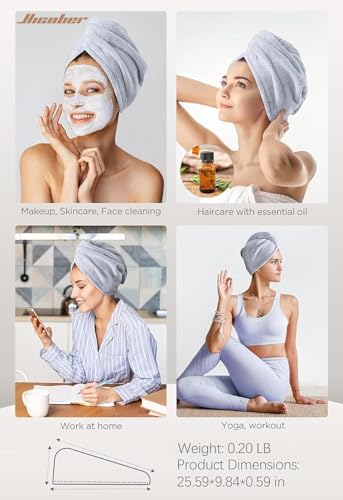 Hicober Microfiber Hair Towel Wrap for Women, Blue Grey Pink, 3-Pack