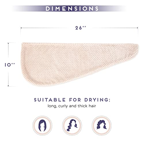 SimpleField 2 Pack Microfiber Hair Towel Wrap for Women, Anti Frizz Quick Drying Hair Turban for All Hair Style, Absorbent and Lightweight (Beige)