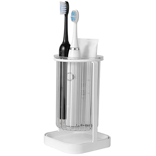 Toothbrush Holders with Drain Tray, Hanging Toothbrush and Toothpaste Holder Organizer Bathroom Caddy Countertop for Toothpaste, Razors, Electric Toothbrush - Clear