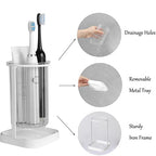 Toothbrush Holders with Drain Tray, Hanging Toothbrush and Toothpaste Holder Organizer Bathroom Caddy Countertop for Toothpaste, Razors, Electric Toothbrush - Clear