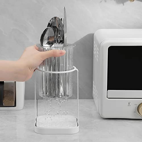 Toothbrush Holders with Drain Tray, Hanging Toothbrush and Toothpaste Holder Organizer Bathroom Caddy Countertop for Toothpaste, Razors, Electric Toothbrush - Clear